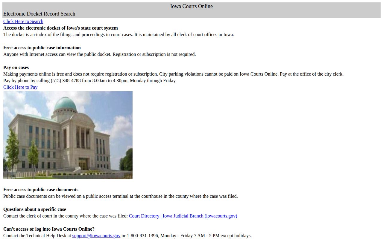 Iowa Courts Online empty search for Ringgold County arrest case verification