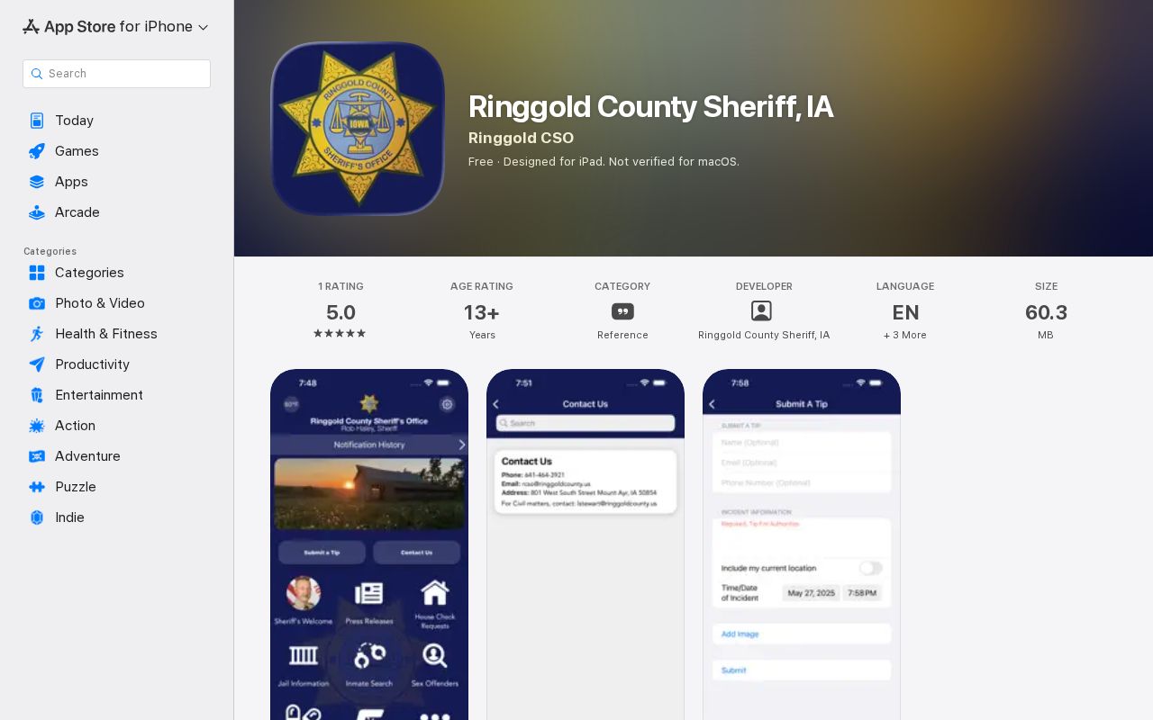 Official Ringgold County Sheriff alert app listing rather than an arrest roster