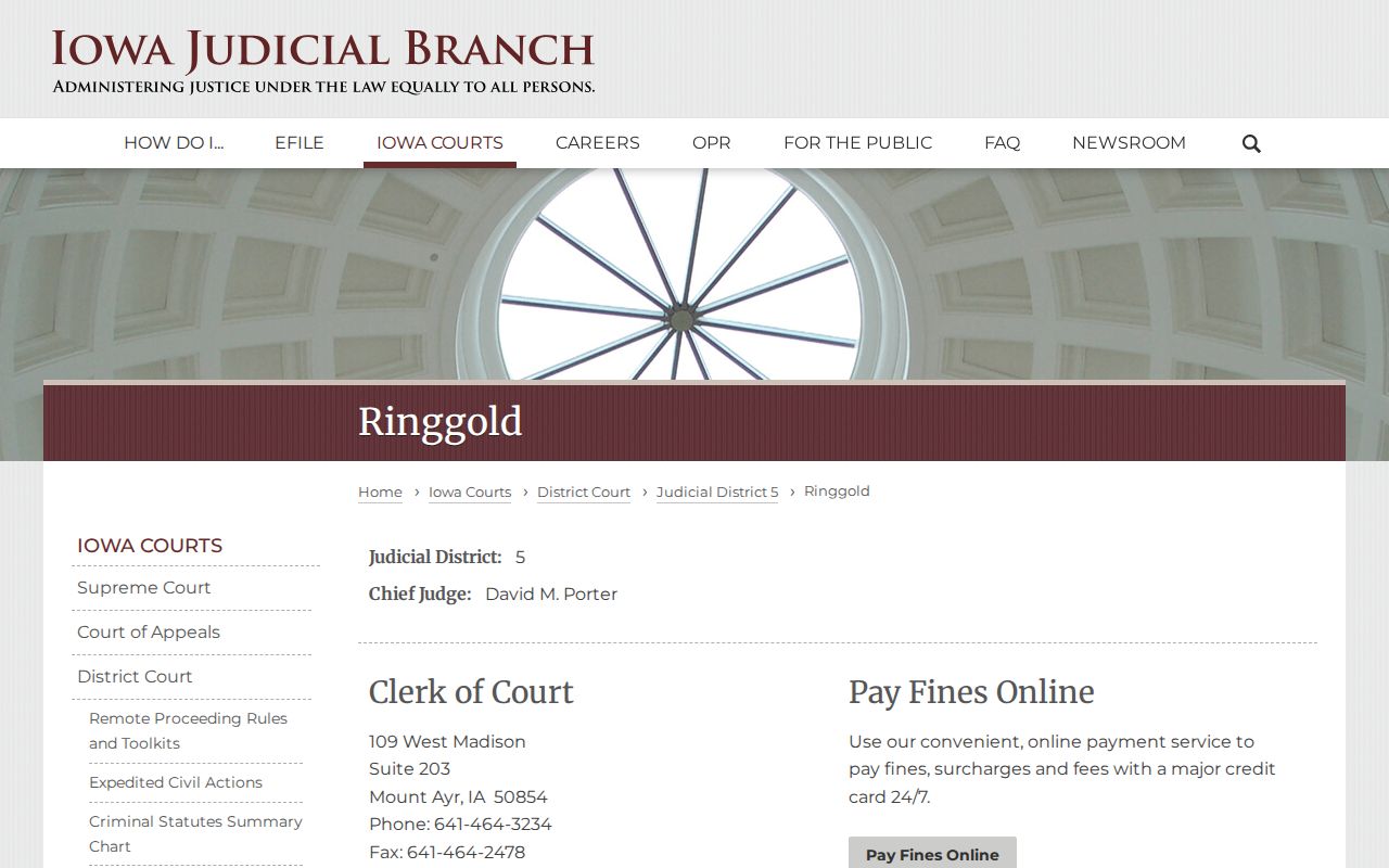 Official Ringgold County court clerk page for Kellerton arrest cases
