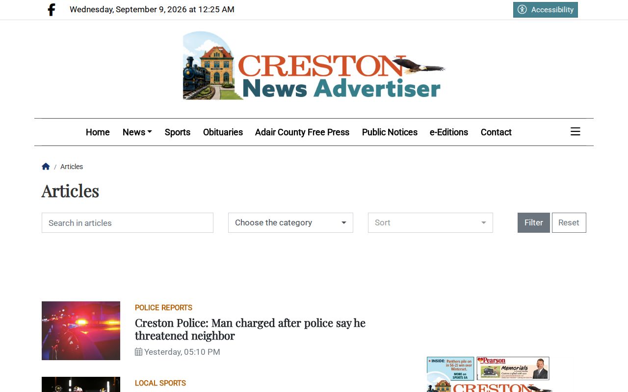 Creston News category view for Ringgold County multi-day arrest reports