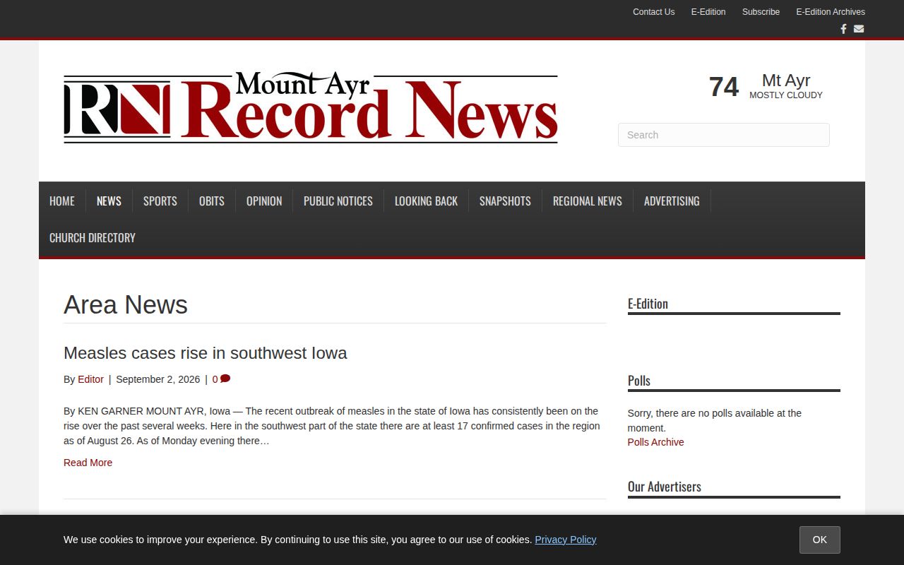 Mount Ayr Record News category search for Ringgold County arrest log history
