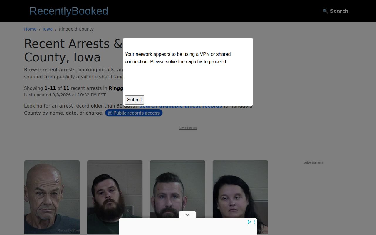 Unofficial Ringgold County recent arrests page requiring official verification