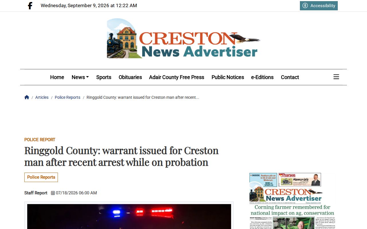 Ringgold County arrest warrant news story that is not an official wanted list