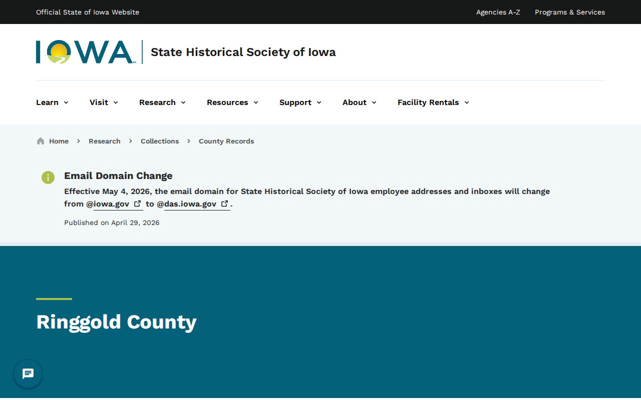 Older Ringgold County records inventory without a listed sheriff booking series